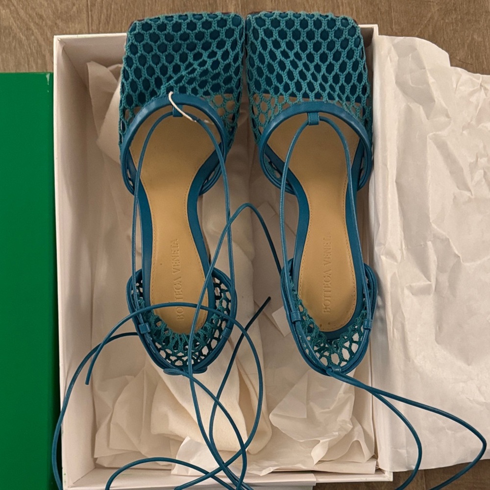 Bottega Veneta Teal Mesh Sandals